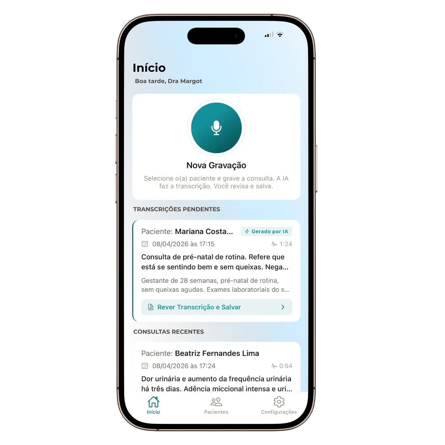 Aplicativo Vokkari Med aberto em um iPhone